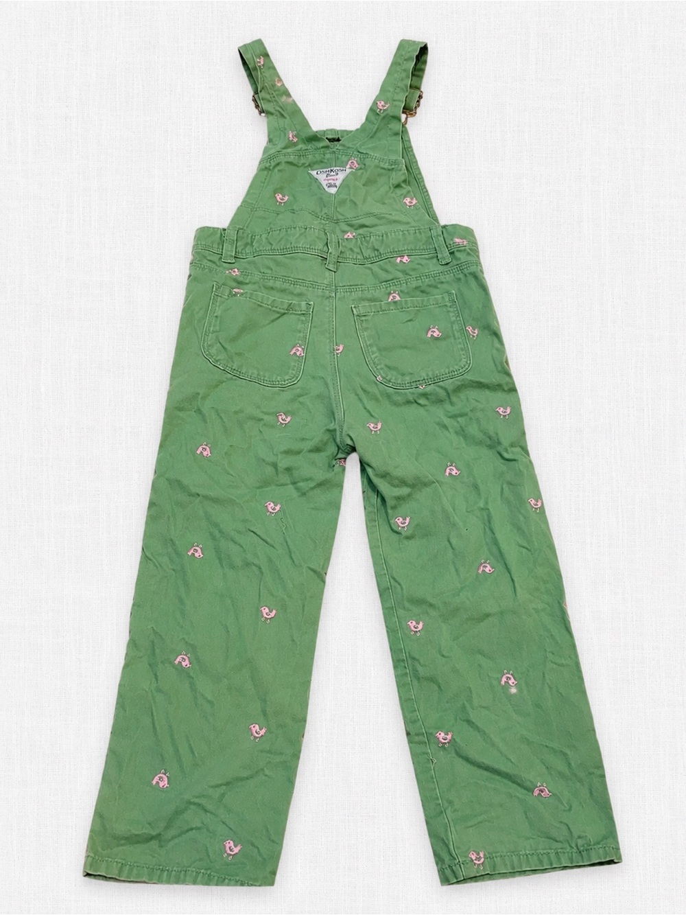 OshKosh B'gosh Green Overalls with Pink Embroidered Details